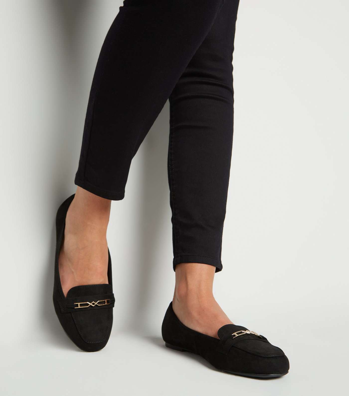 Wide Fit Black Geometric Bar Loafers Image 2