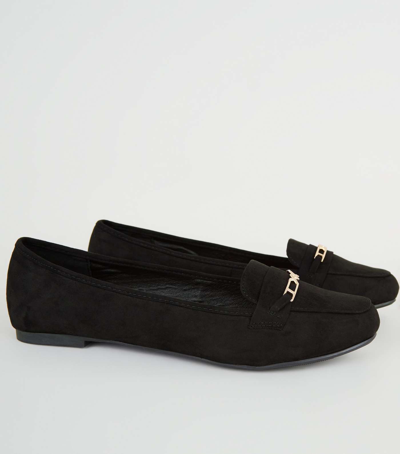 Wide Fit Black Geometric Bar Loafers Image 4