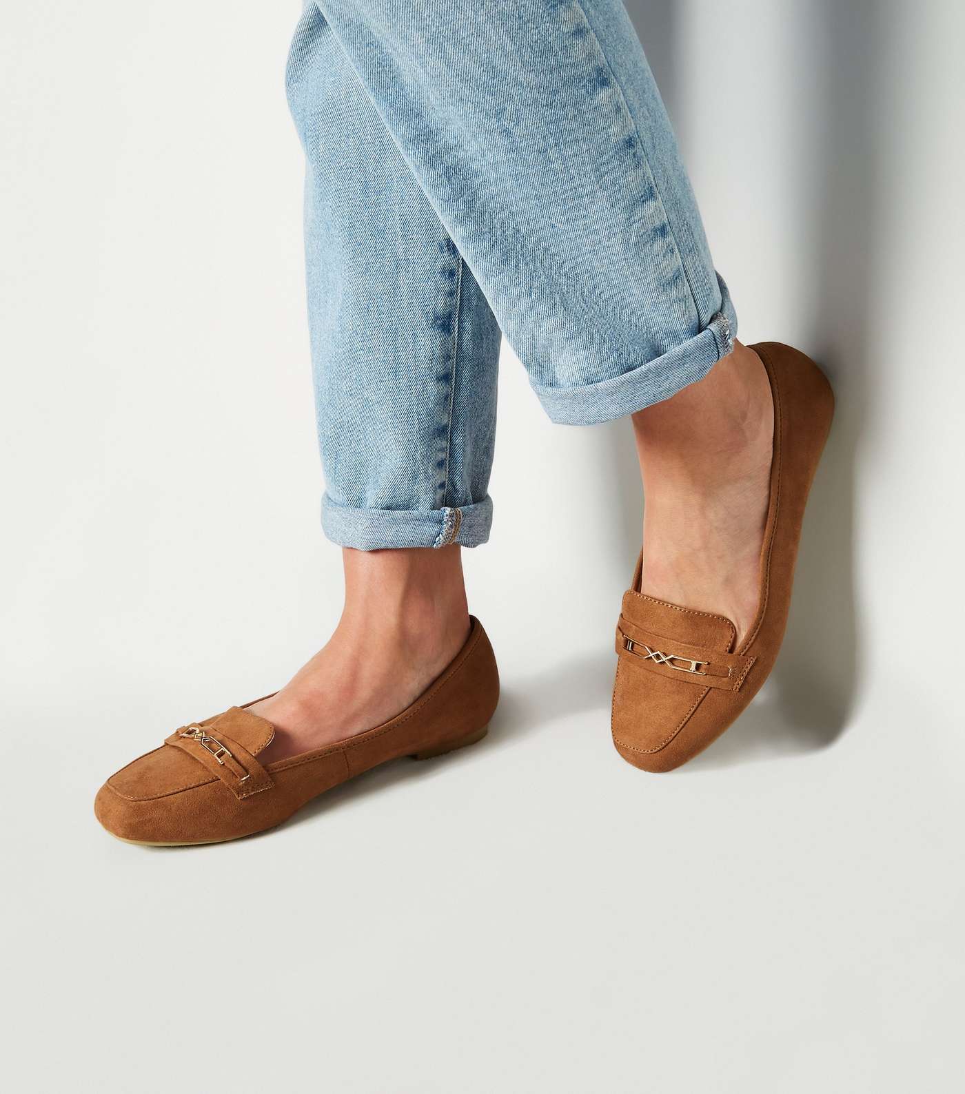 Wide Fit Tan Geometric Bar Loafers Image 2