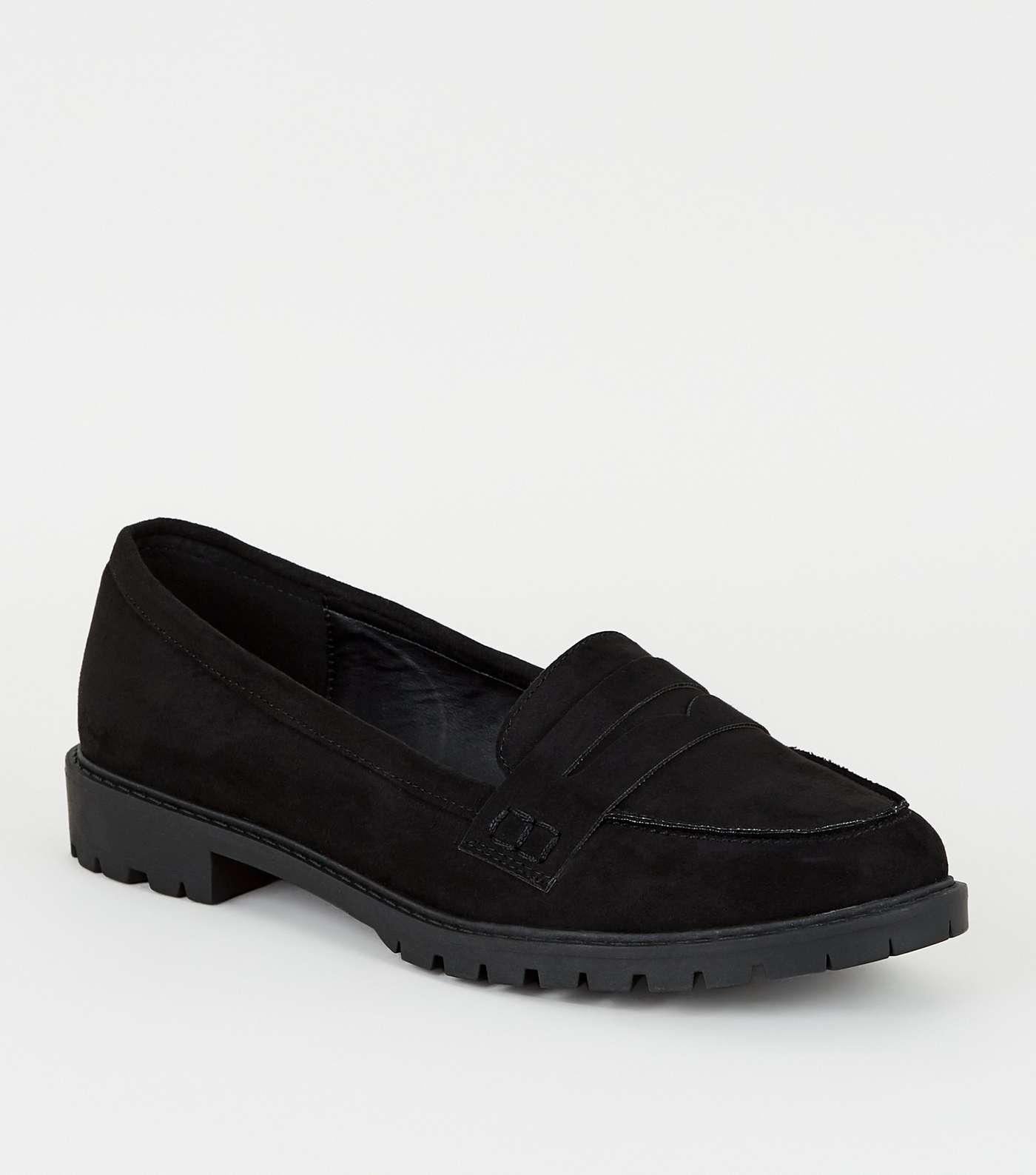 Wide Fit Black Suedette Chunky Loafers