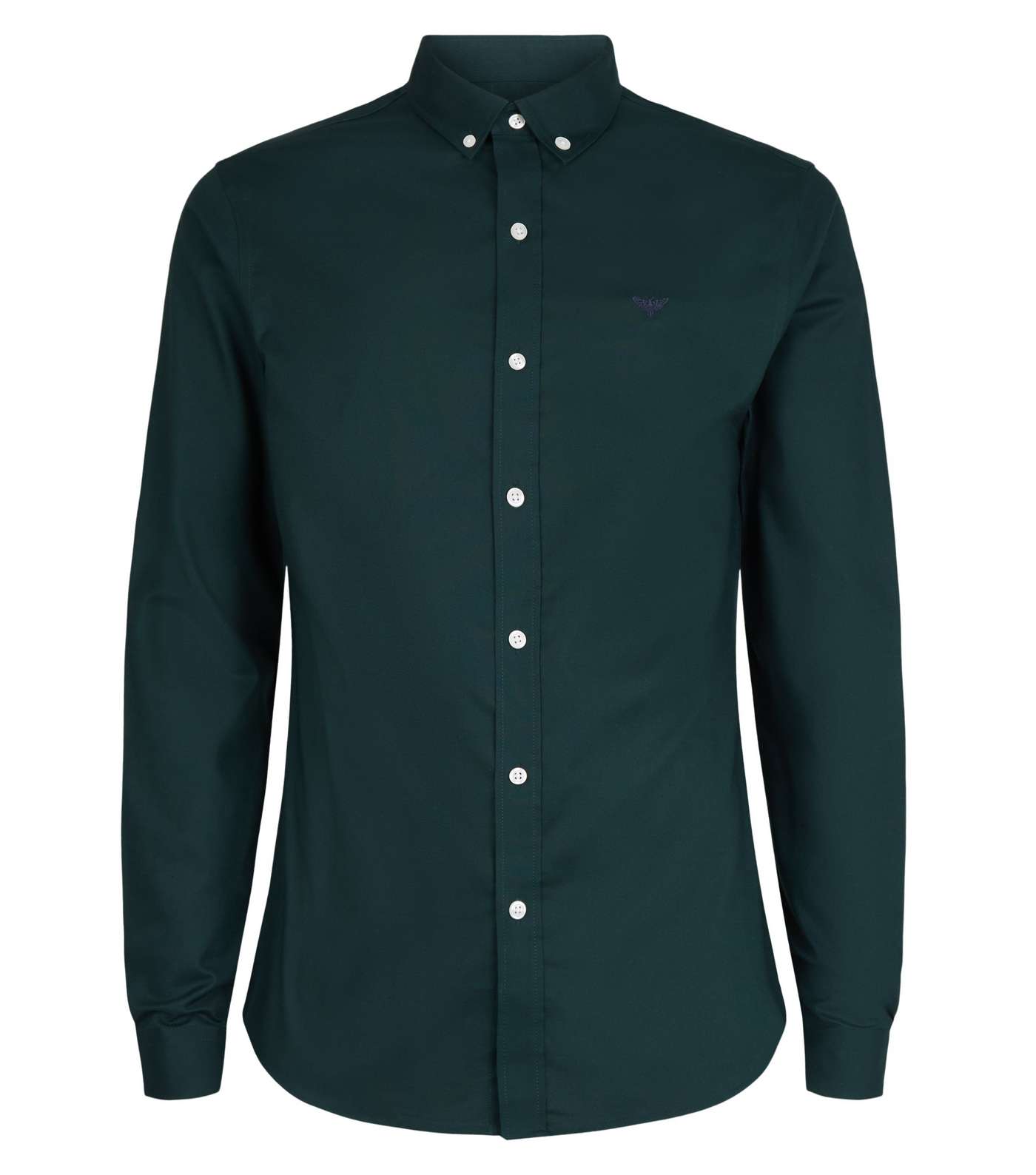 Dark Green Bee Embroidered Muscle Fit Shirt Image 4