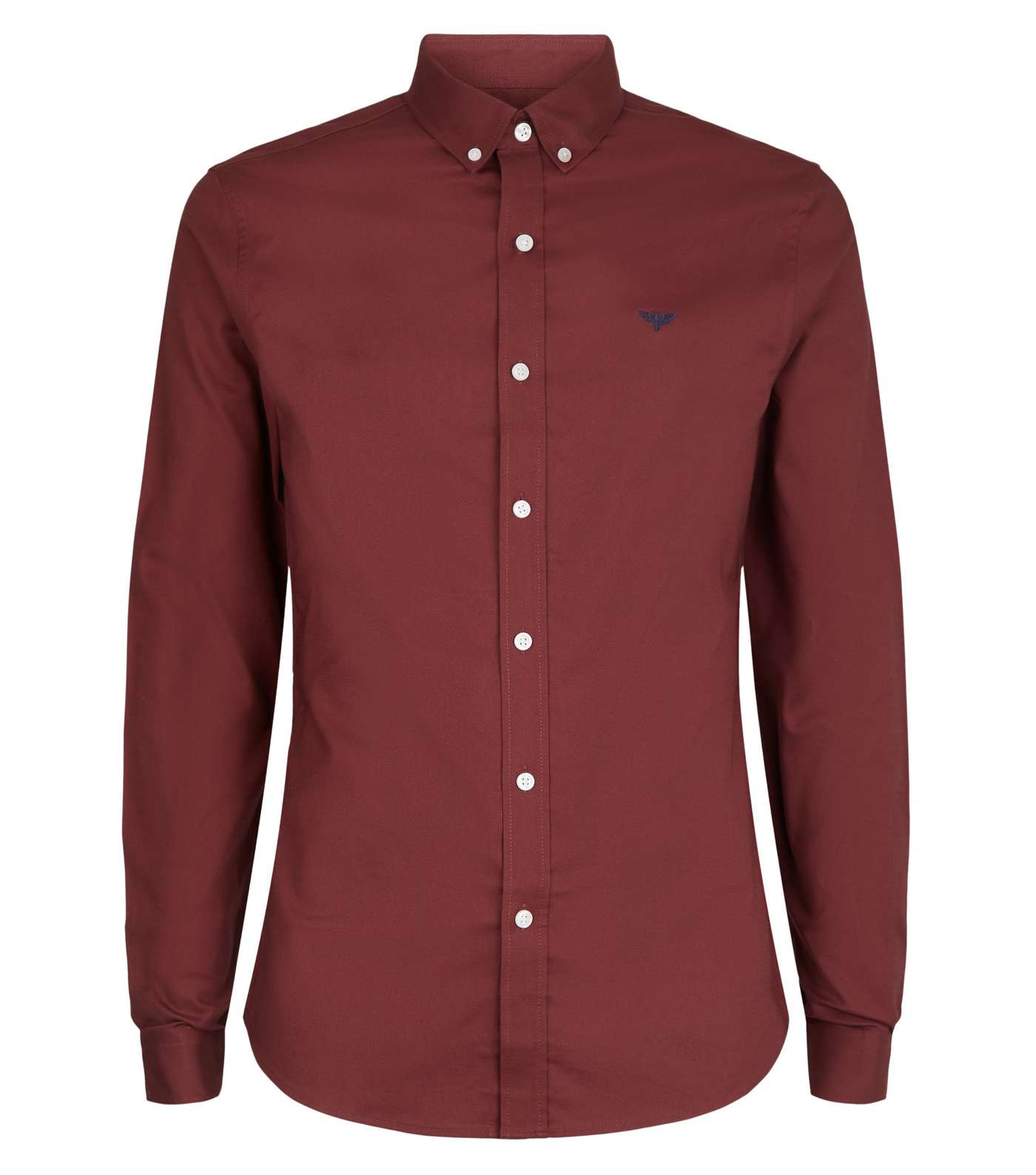 Burgundy Bee Embroidered Muscle Fit Oxford Shirt Image 4