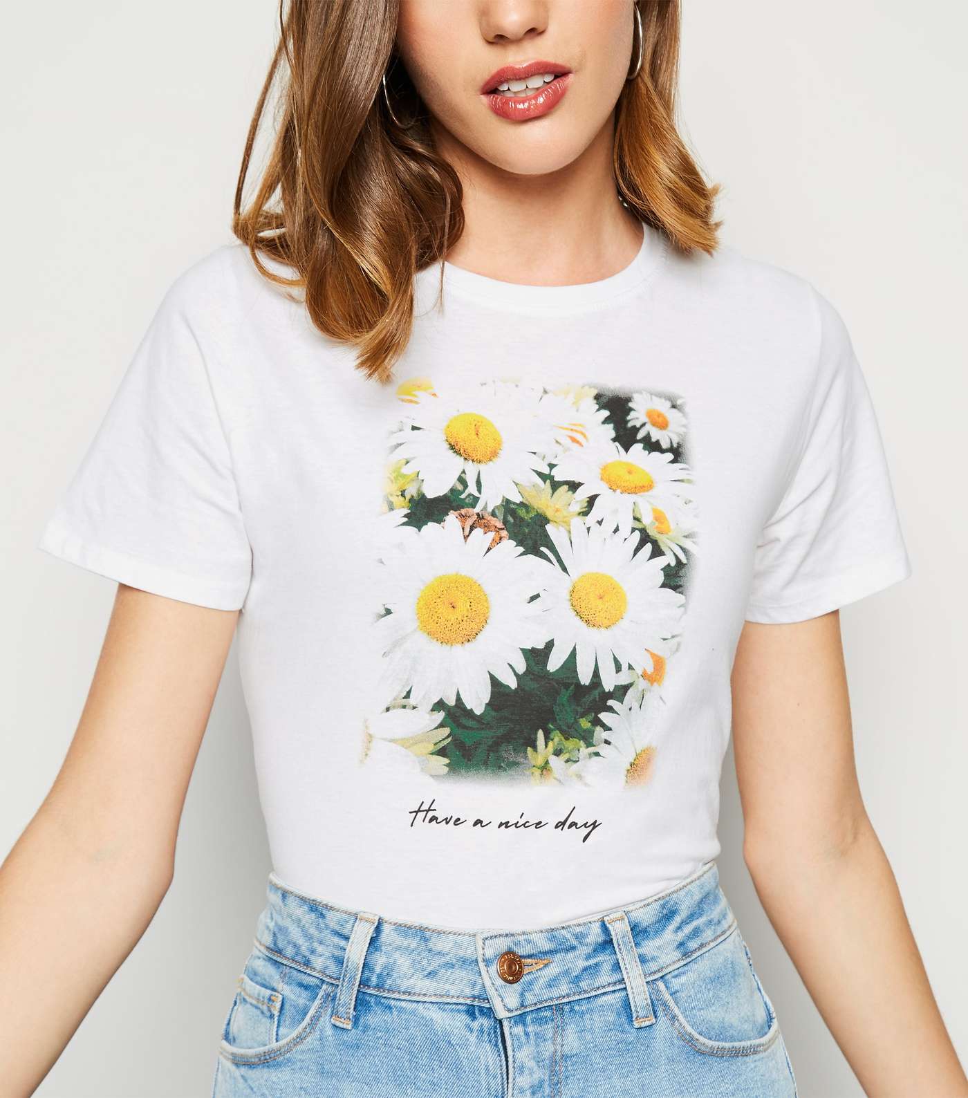 White Daisy Have A Nice Day Slogan T-Shirt 
