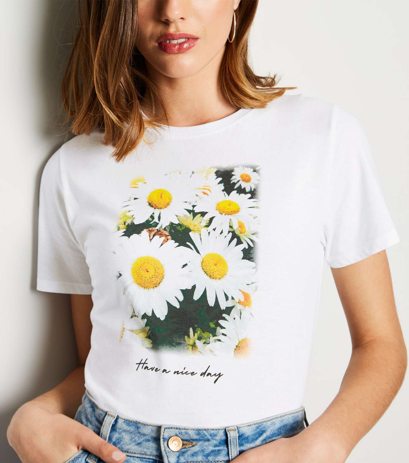 White Daisy Have A Nice Day Slogan T-Shirt  Image 5