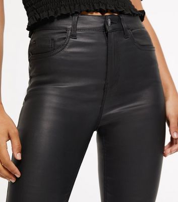 leather jeans black