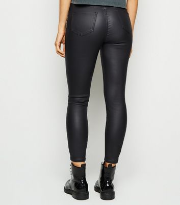 coated leather jeans