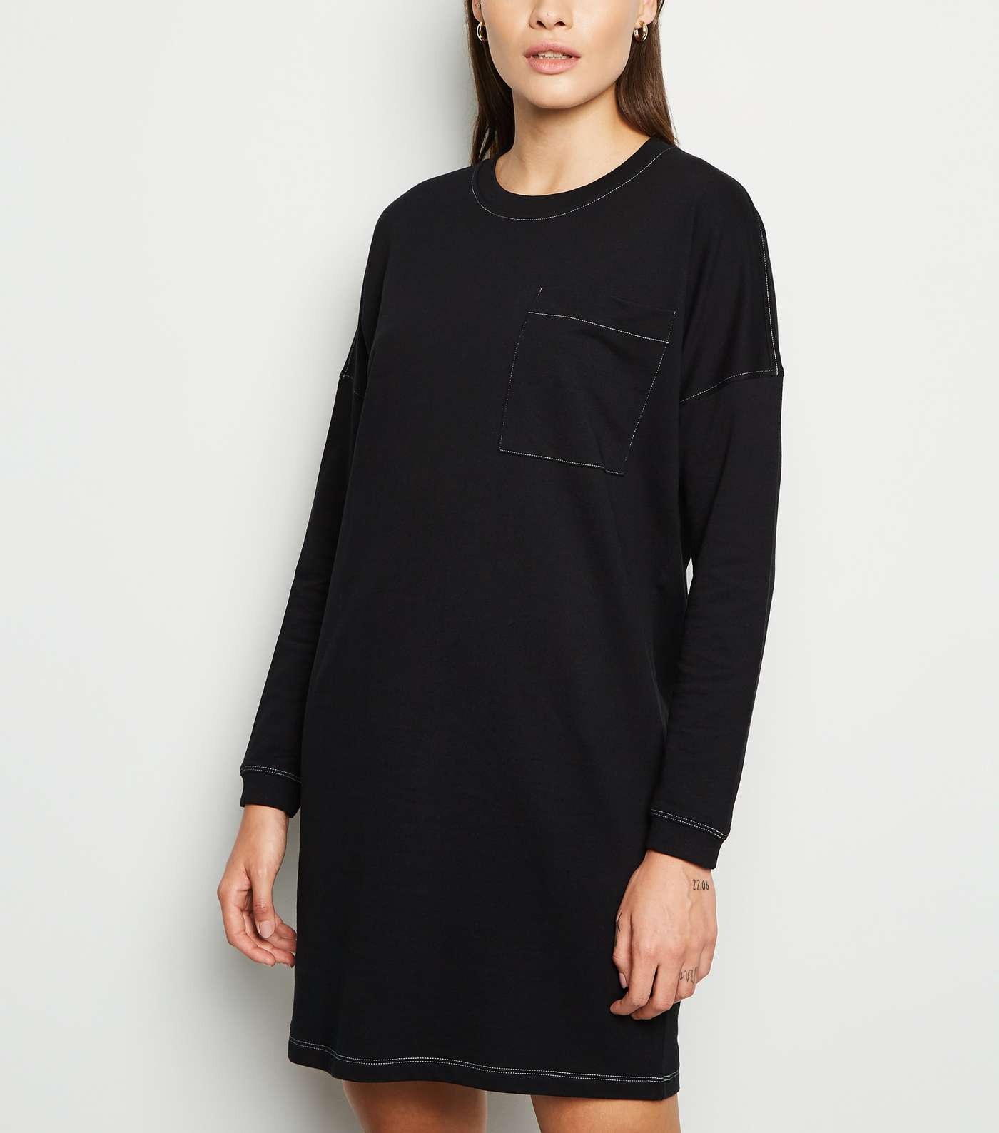 Noisy May Black Contrast Stitch Sweatshirt Dress