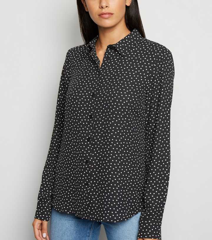Black Heart Print Long Sleeve Shirt 