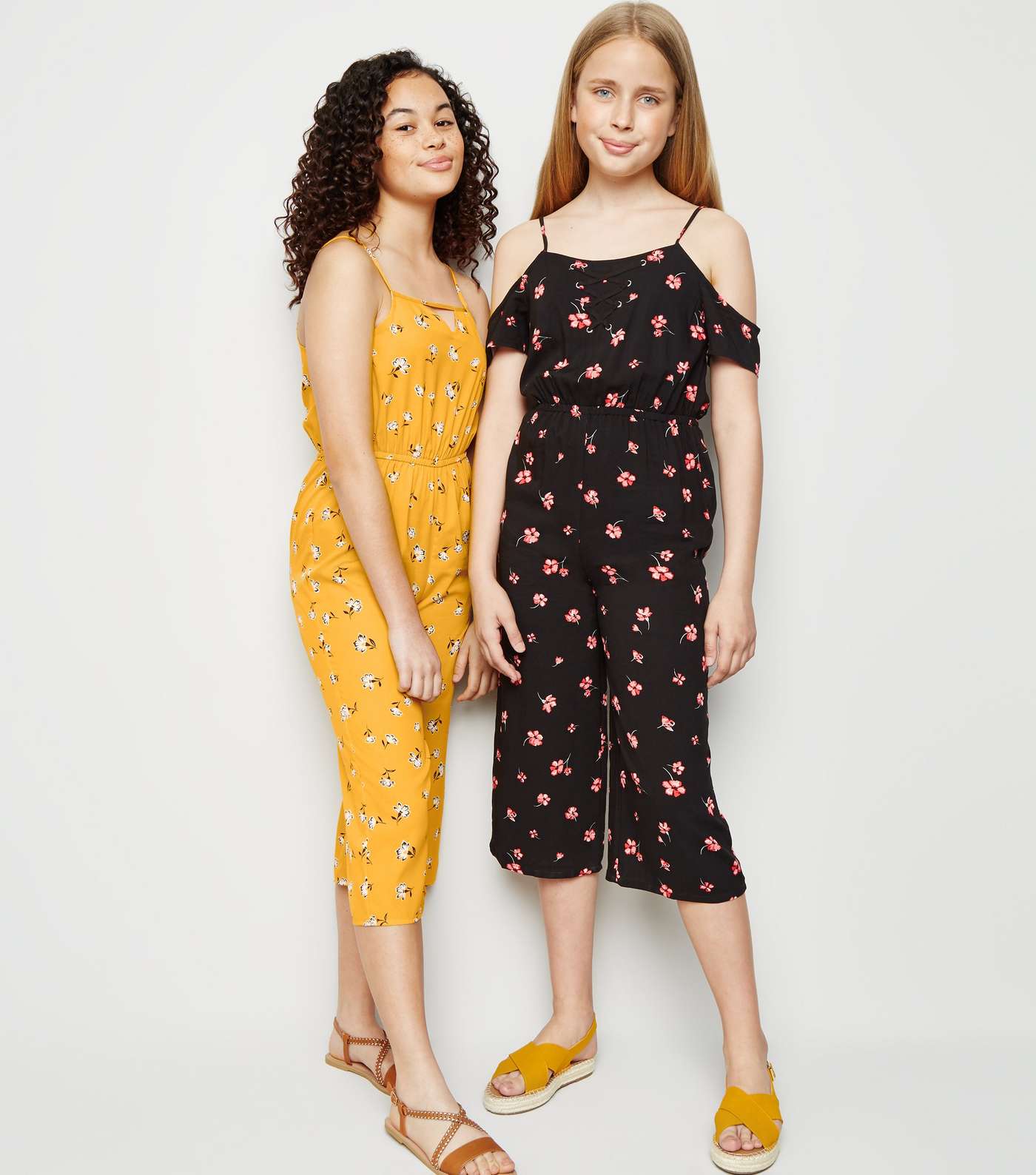 Girls Yellow Floral Keyhole Jumpsuit Image 2