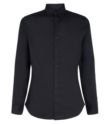 Image of Black Long Sleeve Muscle Fit Shirt New Look
