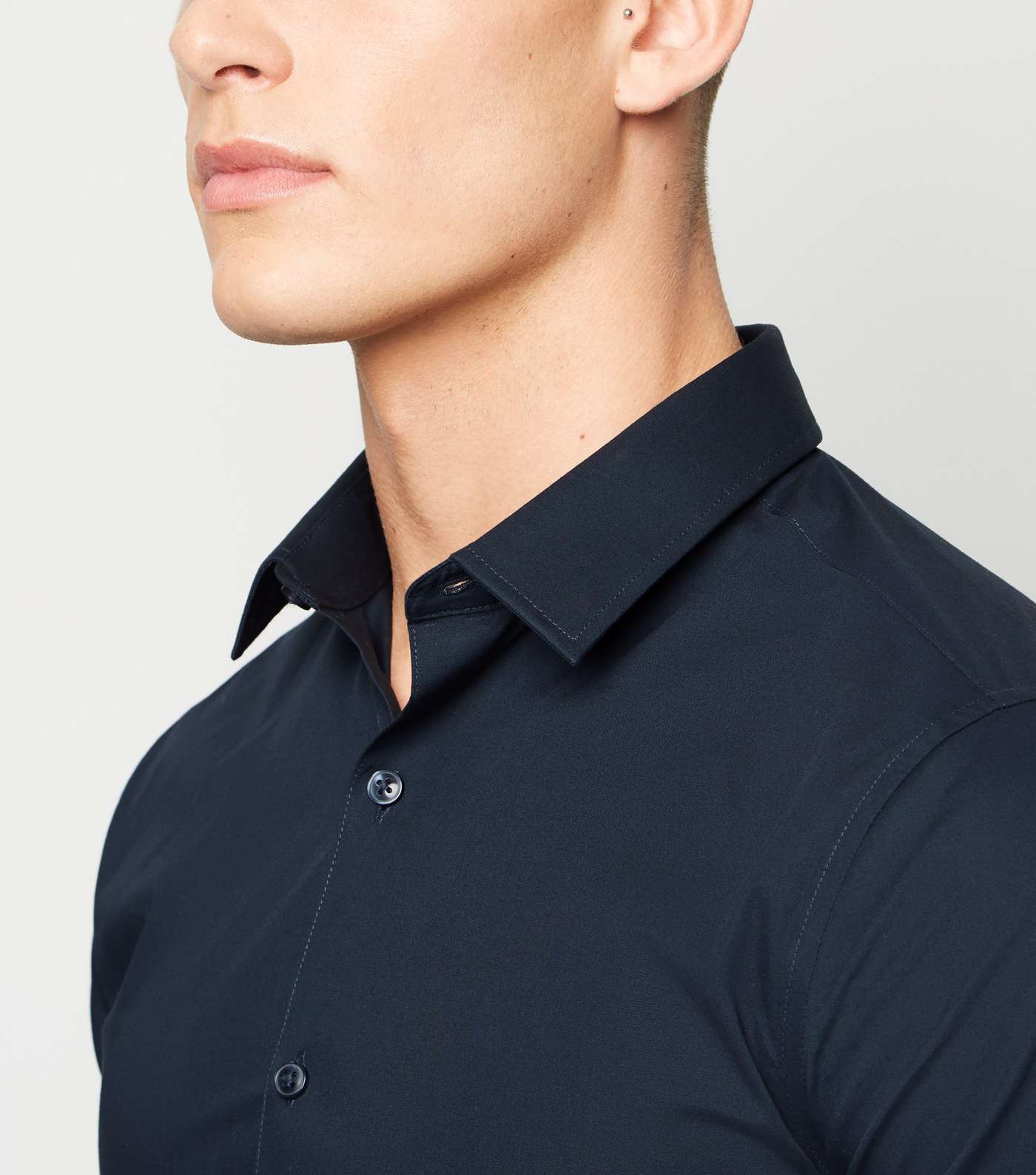 Navy Long Sleeve Muscle Fit Shirt Image 5