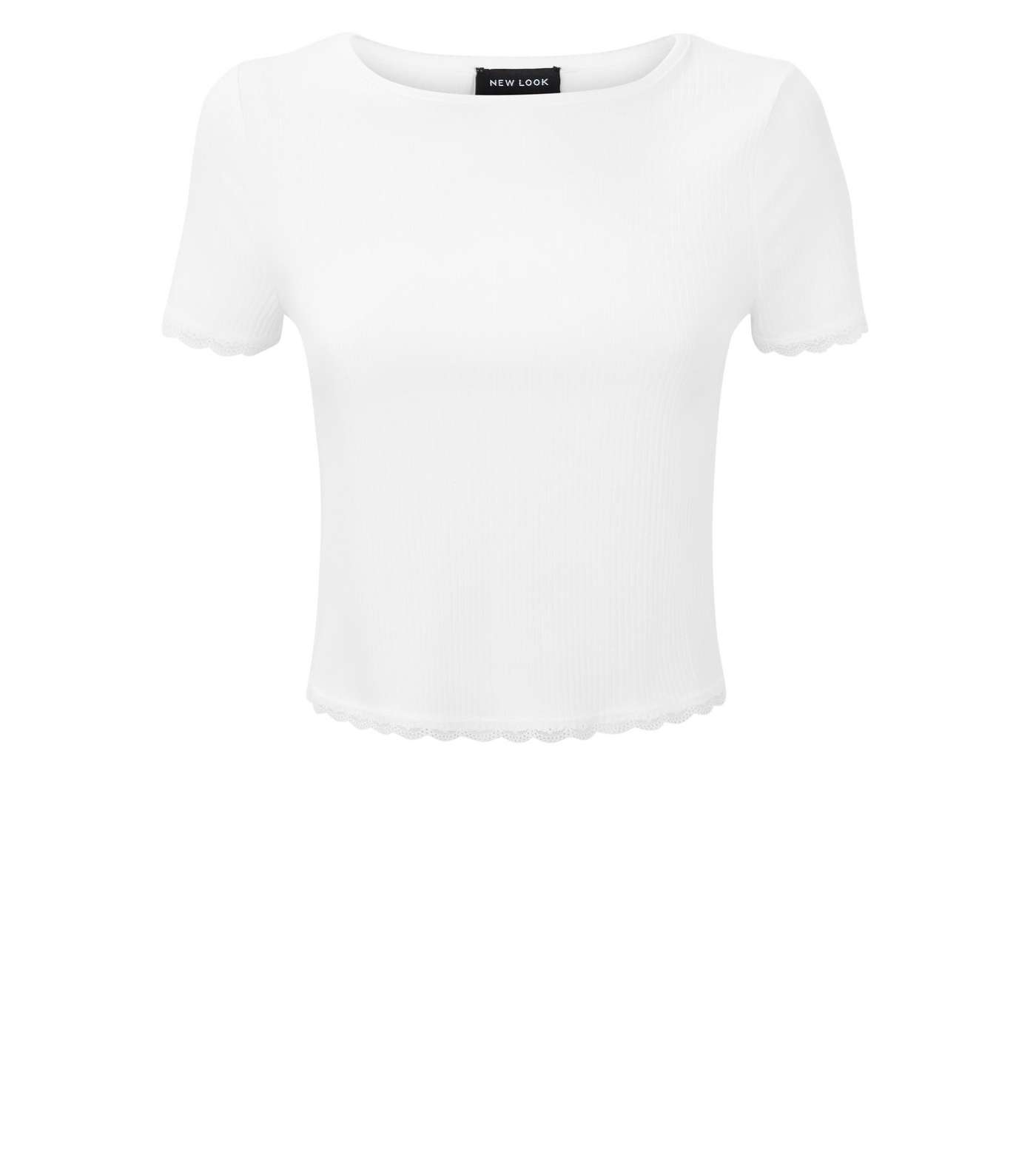 White Ribbed Lace Trim T-Shirt Image 4