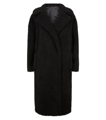 maxi teddy coat black