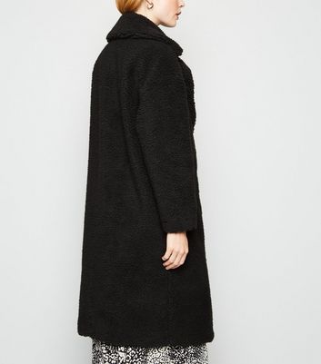 maxi teddy coat black