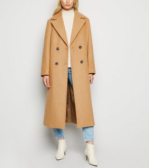 Camel Double Breasted Maxi Coat