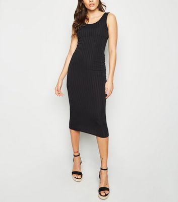 black ribbed midi dress