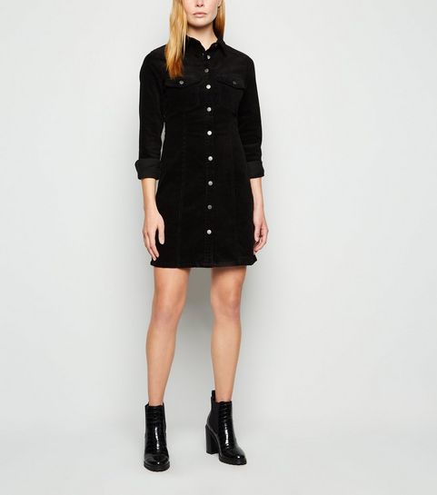 Black Corduroy Shirt Dress