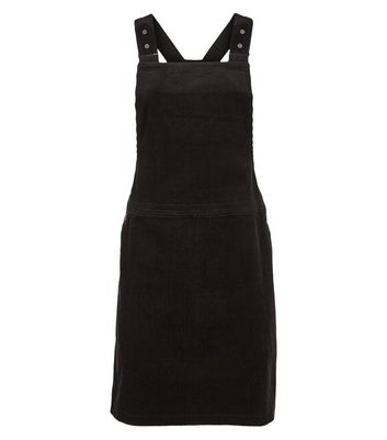 new look black dungaree dress