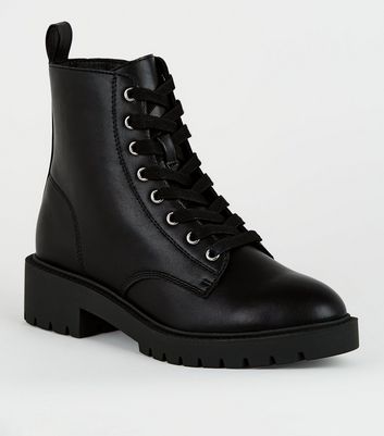 Girls Black Leather-Look Lace Up Boots 