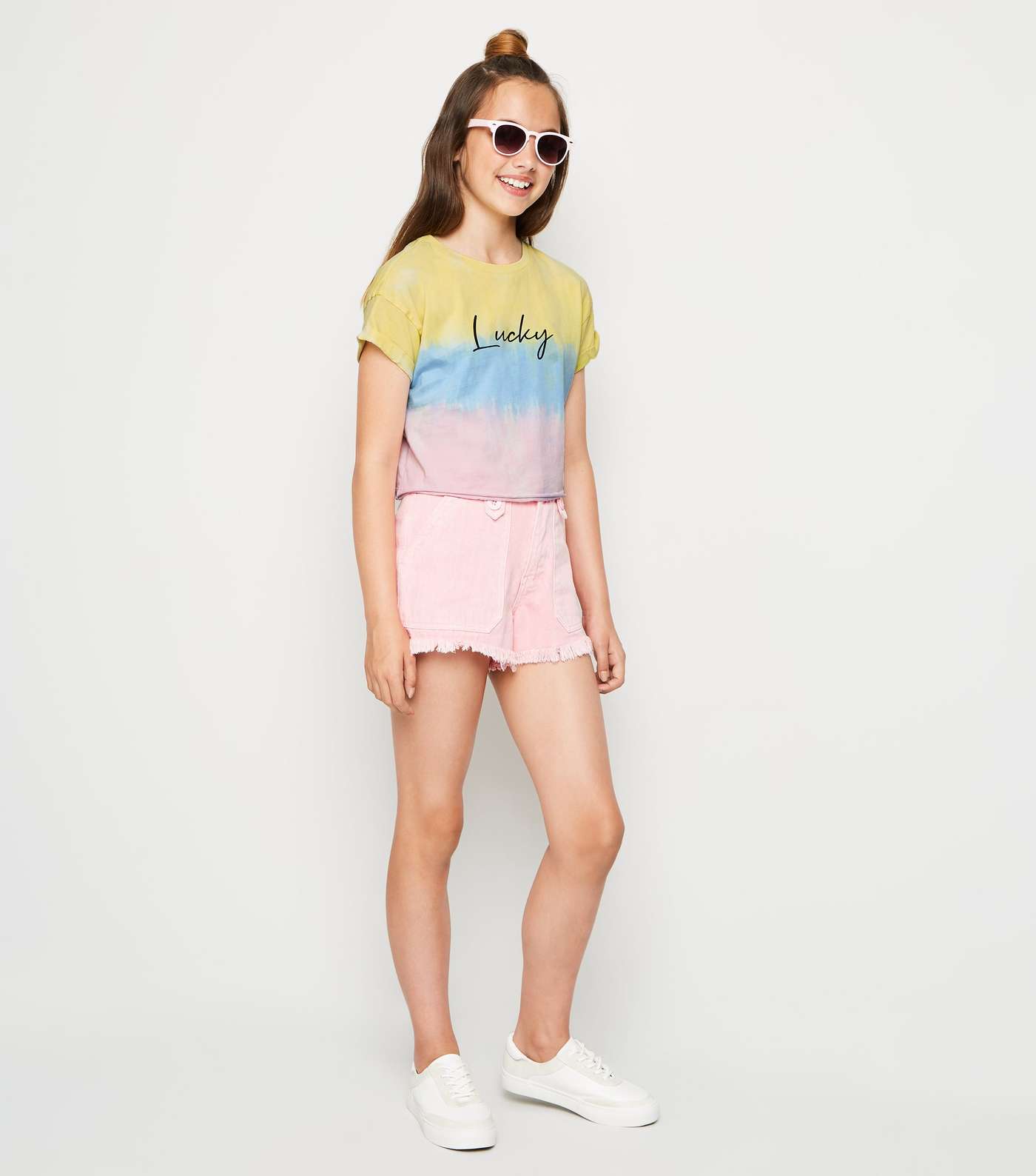 Girls Multicoloured Tie Dye Lucky Slogan T-Shirt Image 2