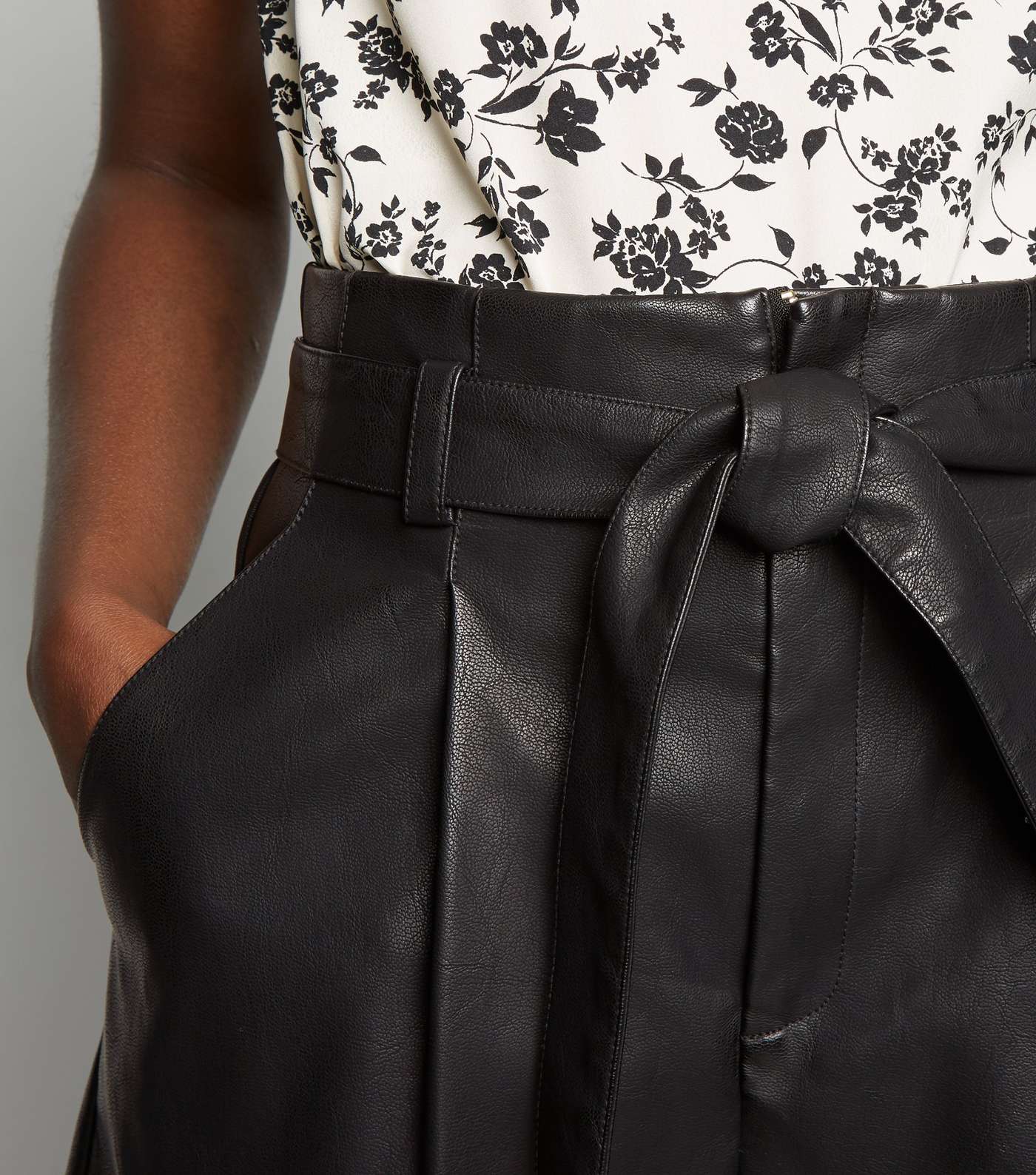 Tall Black Leather-Look High Waist Shorts Image 5