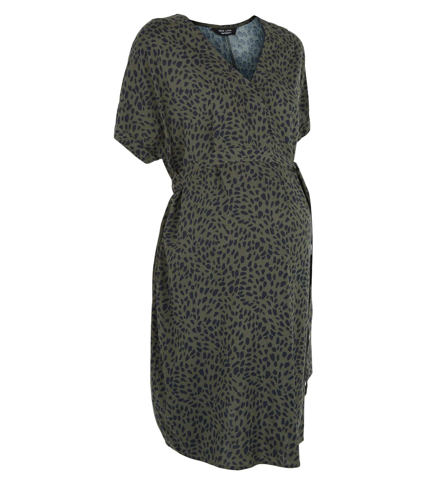 Maternity Khaki Spot Tie Waist Tunic Dress Image 4