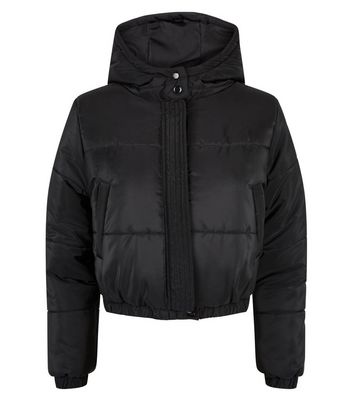 black hooded cropped puffer