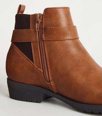 Girls Tan Leather-Look Chelsea Boots 