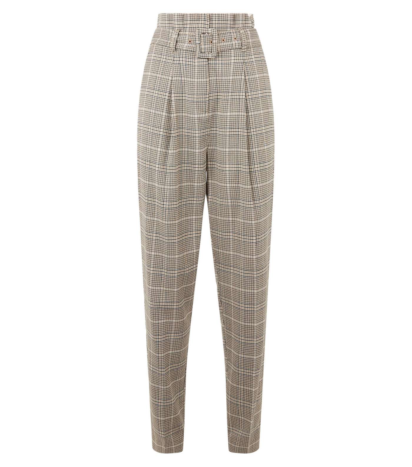 Tall Brown Check High Waist Trousers Image 4