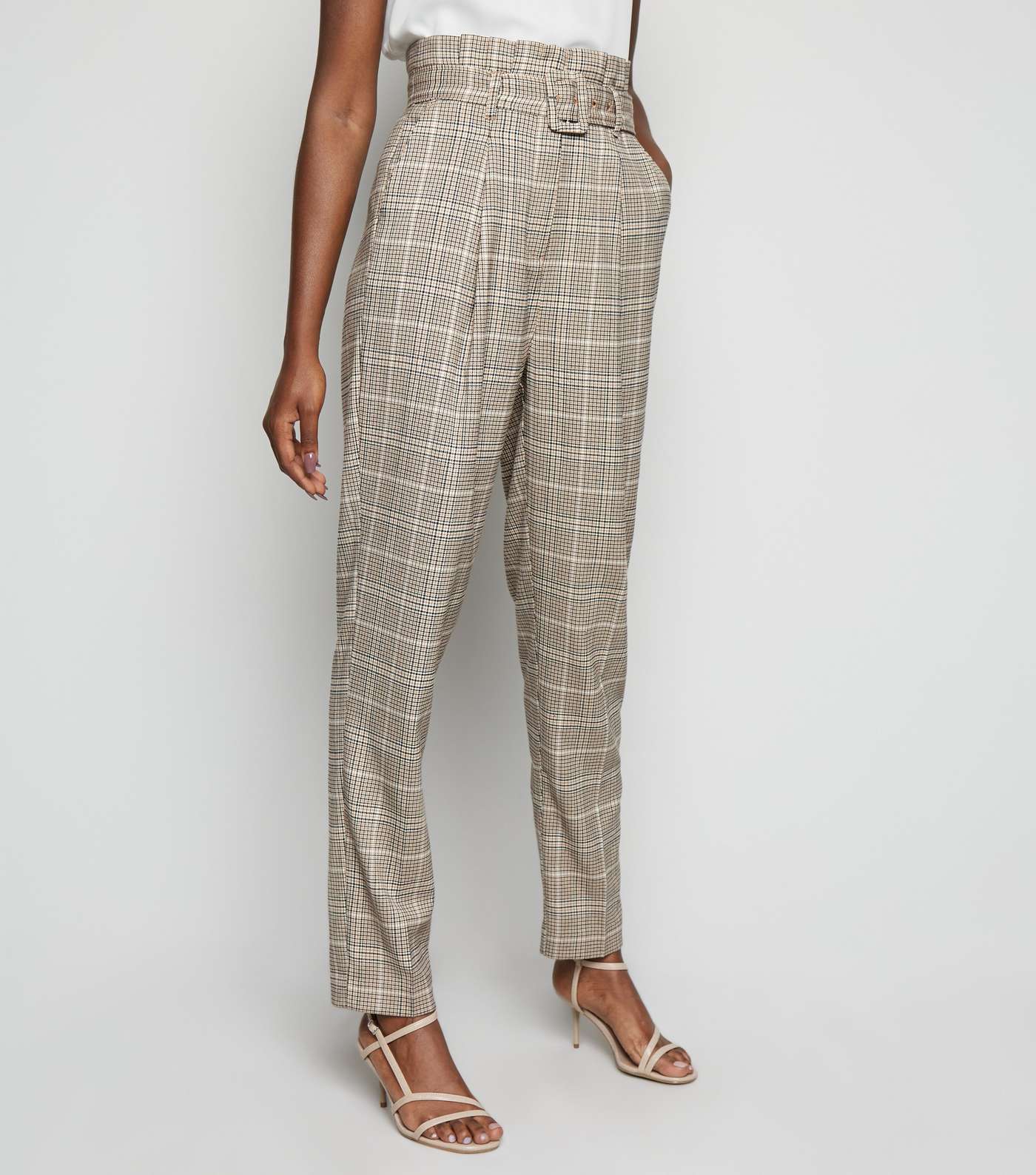 Tall Brown Check High Waist Trousers Image 2