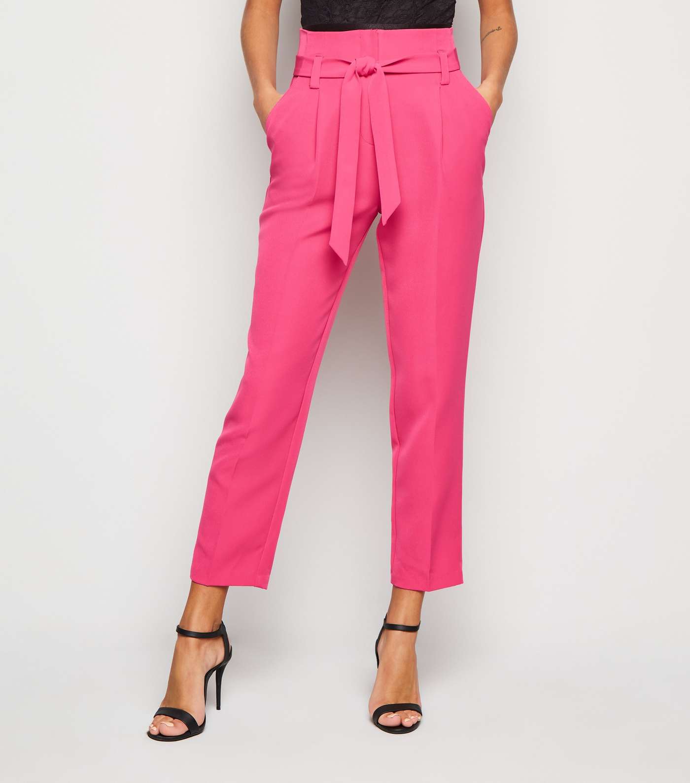 Bright Pink Belted High Waist Trousers Image 2