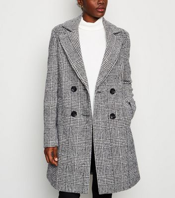 Tall Black Check Double Breasted Coat | New Look