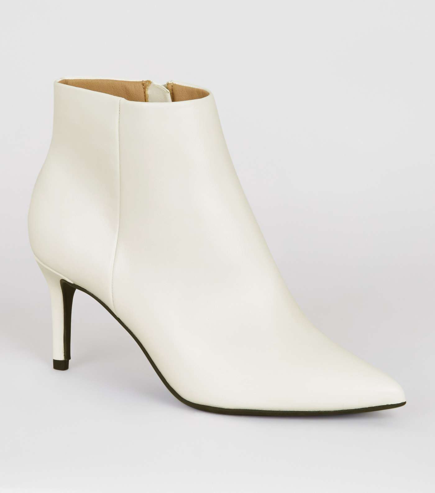 Off White Leather-Look Pointed Stiletto Boots
