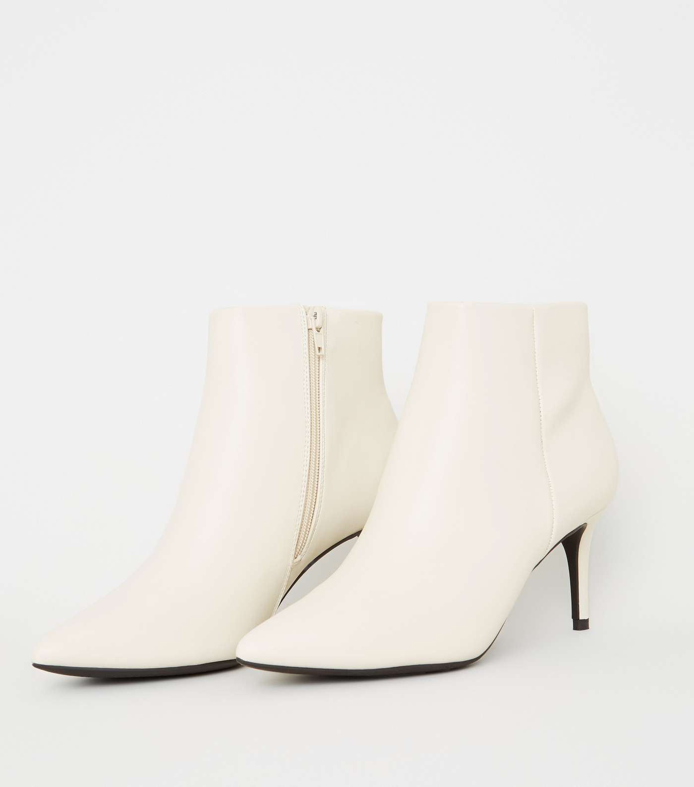 Off White Leather-Look Pointed Stiletto Boots Image 3