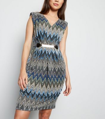 Image of Mela Multicoloured Chevron Belted Dress New Look