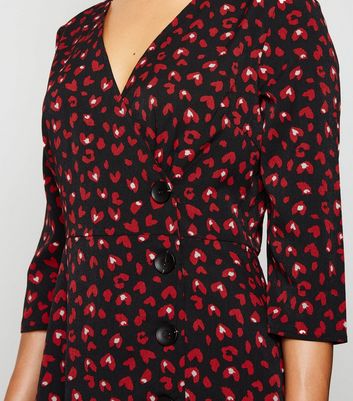 Image of Blue Vanilla Red Heart Button Wrap Dress New Look