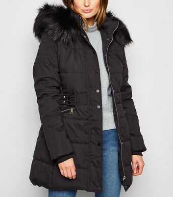 new look puffer jacket with fur hood