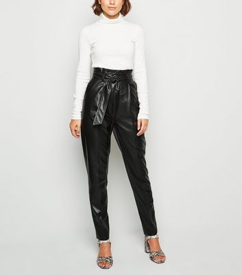 black leather look high waisted trousers