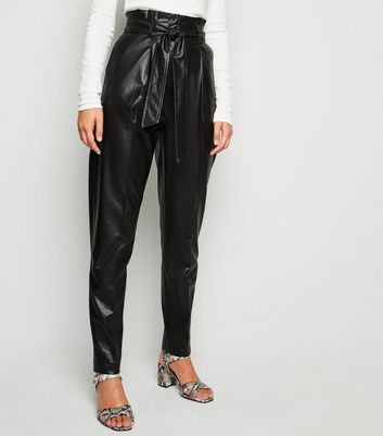 high waisted leather look trousers