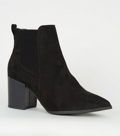 Wide Fit Black Block Heel Chelsea Boots