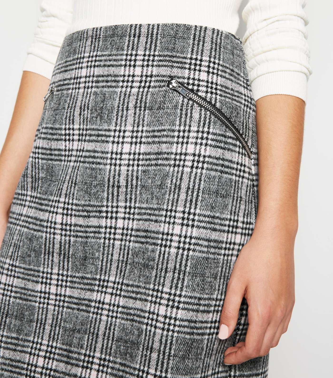 Light Grey Check Brushed Zip Mini Skirt Image 5