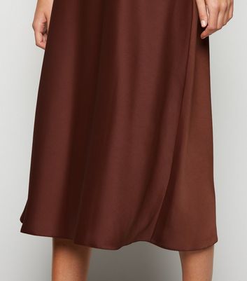 New look satin bias cut skirt in rust hotsell