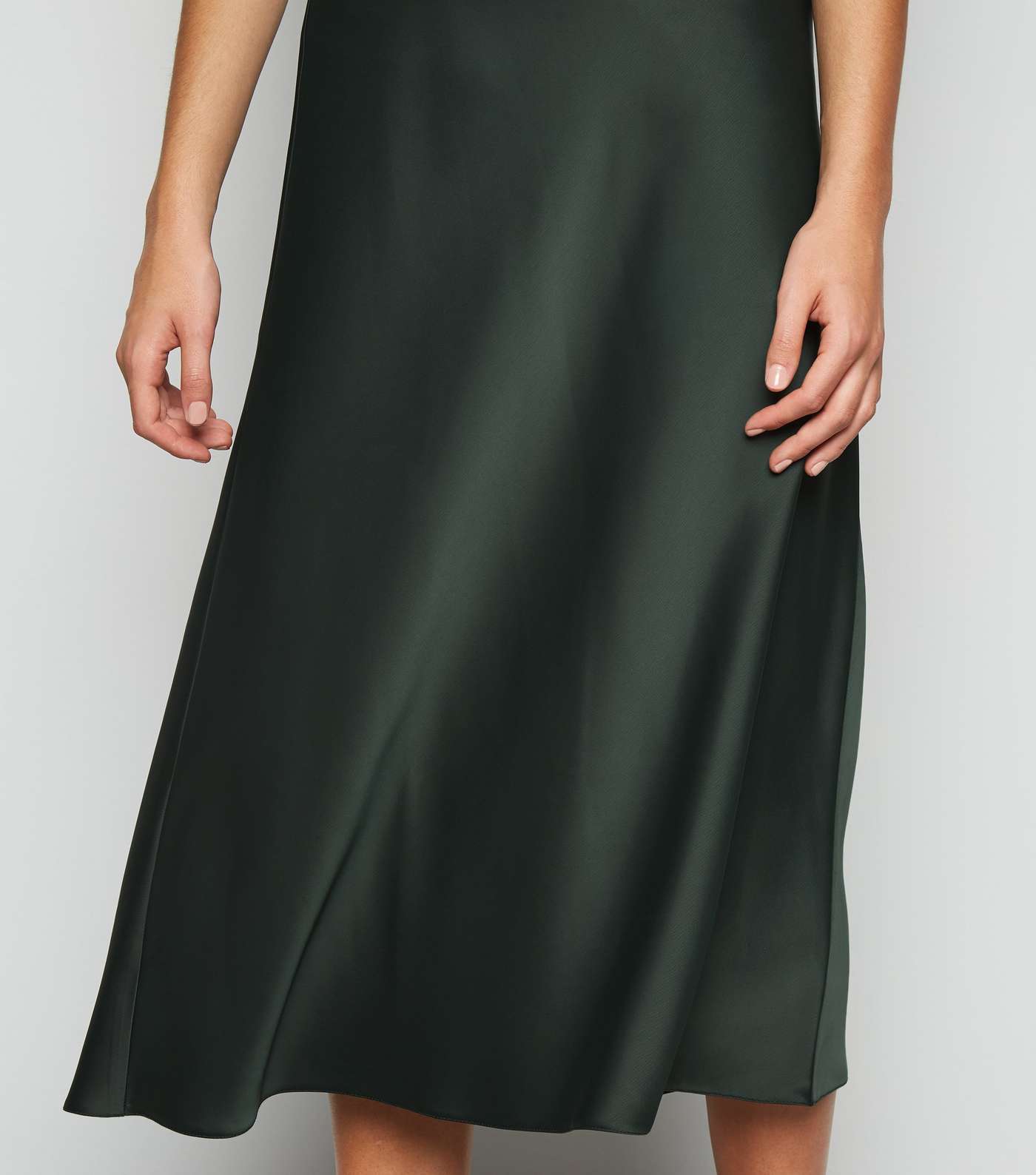 Dark Green Bias Cut Satin Midi Skirt Image 5