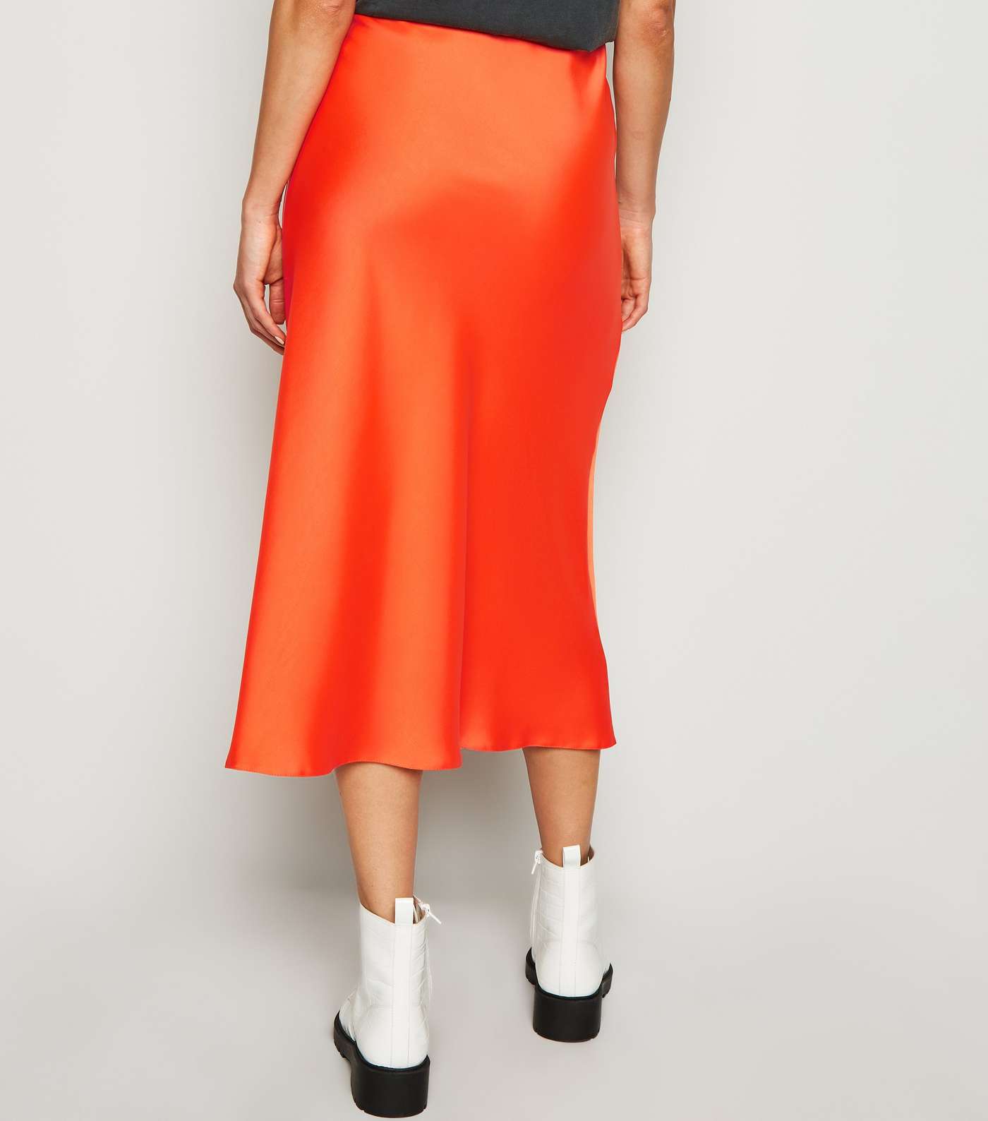 Bright Orange Bias Cut Satin Midi Skirt Image 3