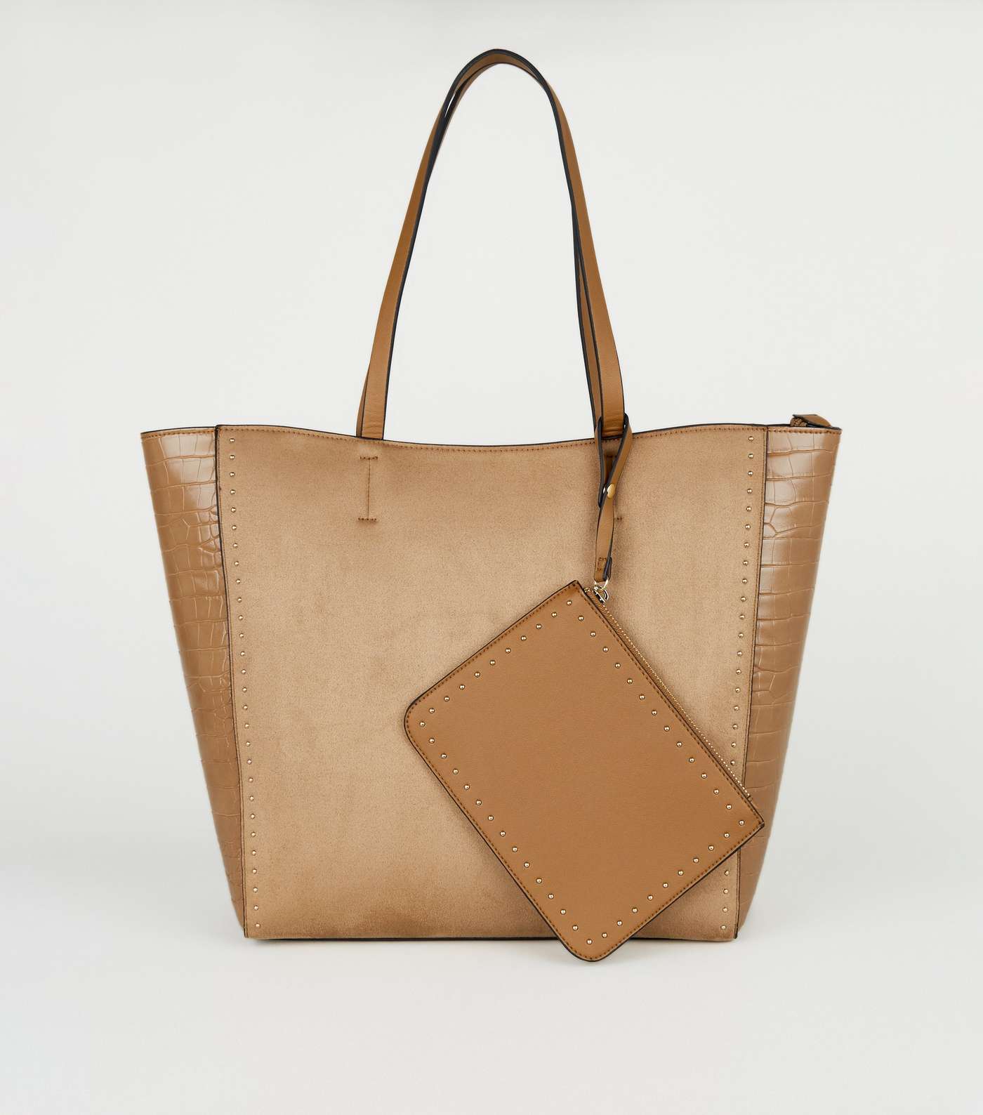 Camel Studded Tote Bag with Detachable Purse