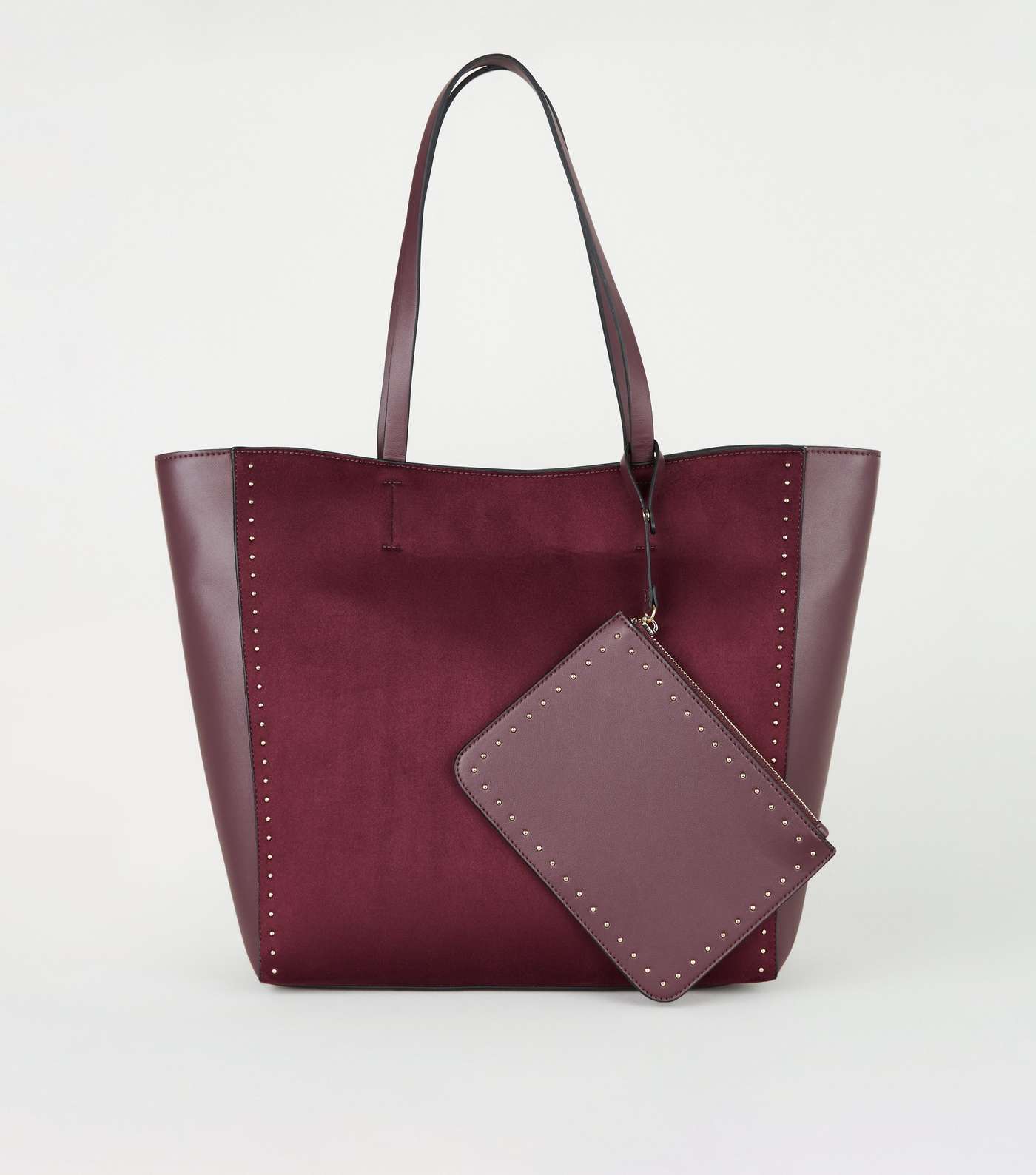 Burgundy Studded Tote Bag with Detachable Purse