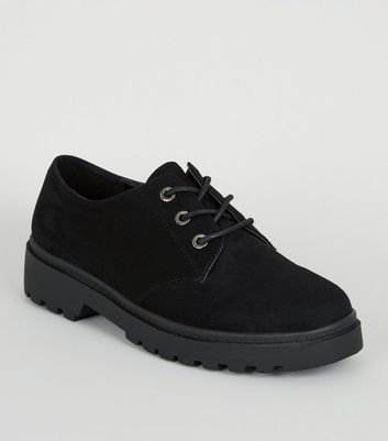 Black Suedette Chunky Lace Up Shoes 