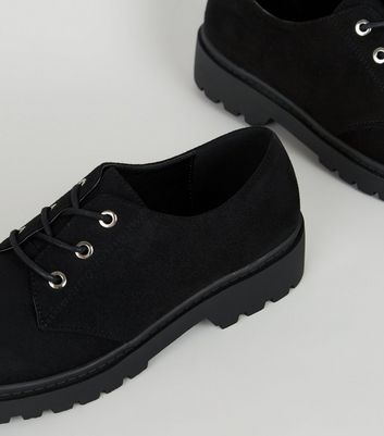 new look suede chunky lace up shoes in black