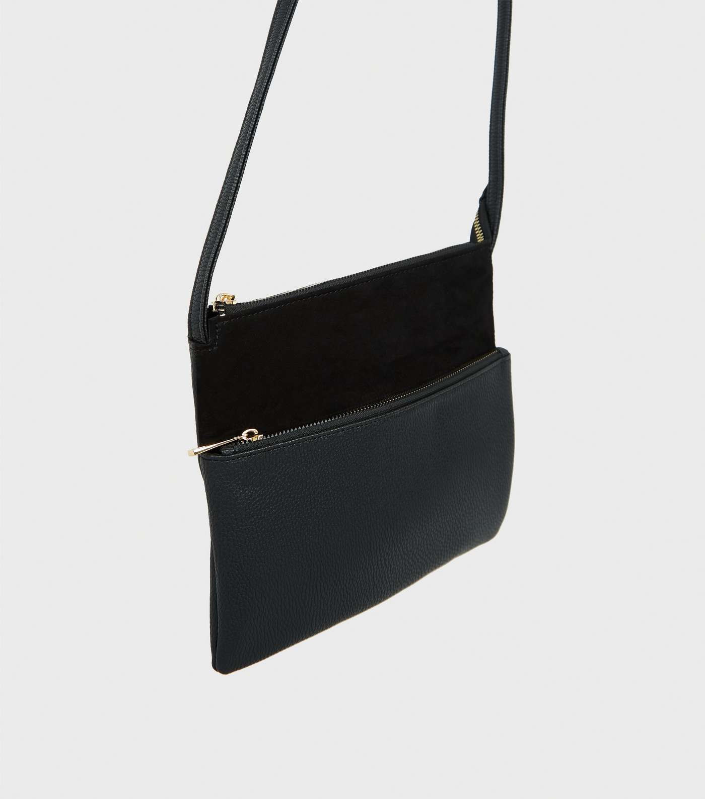 Black Leather-Look Double Pocket Shoulder Bag Image 4