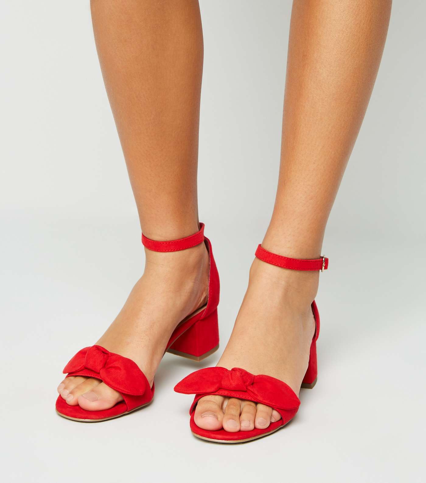 Girls Red Suedette Bow Strap Sandals Image 2